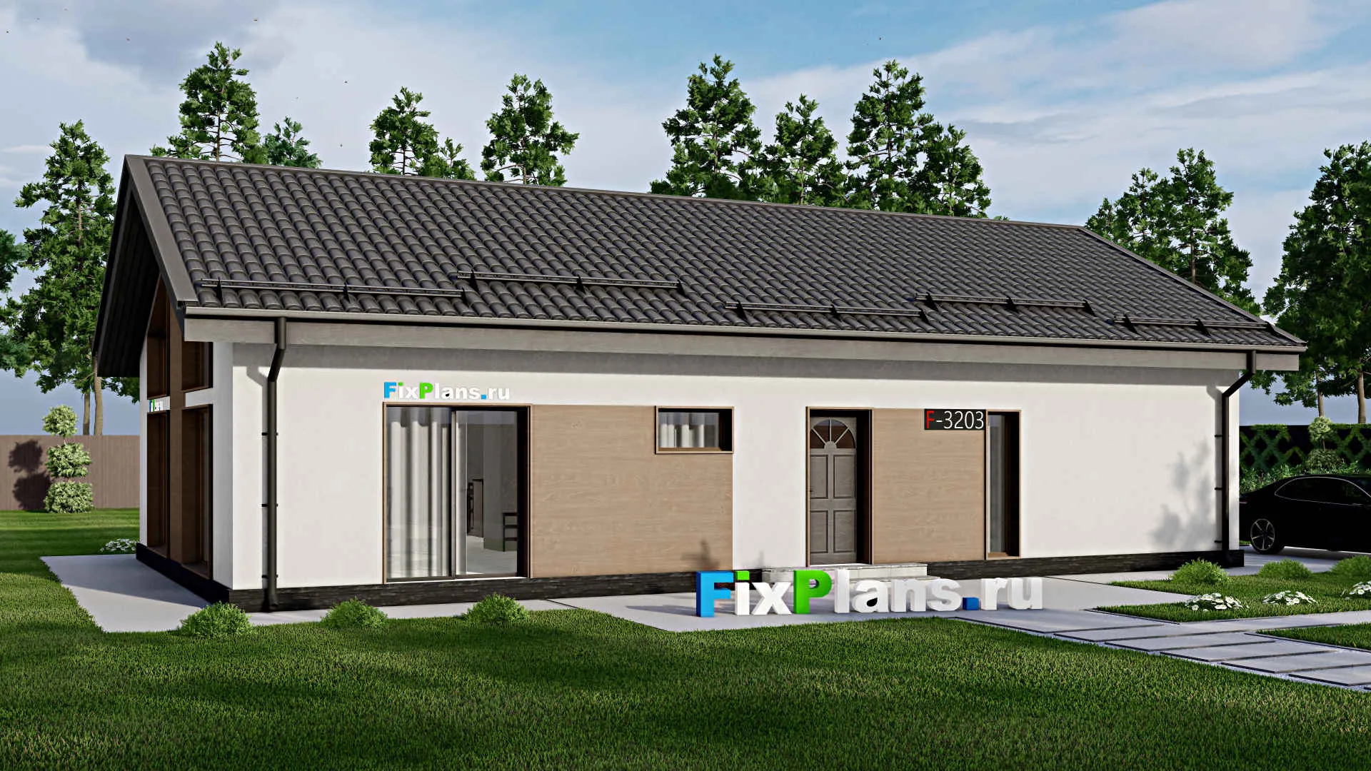 F-3203 - Проект одноэтажного дома 14 на 15, площадью 140 м² с 3 спальнями