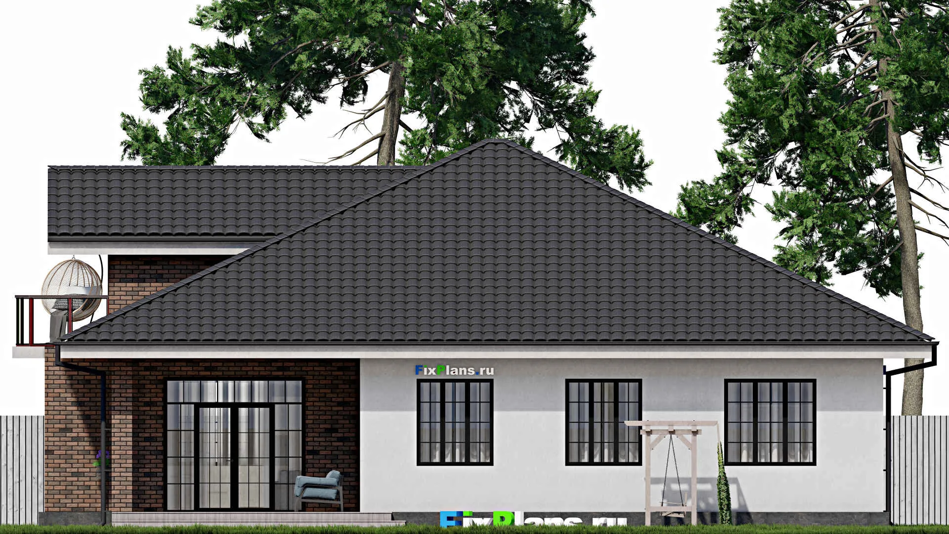 F-0413 - Проект дома с мансардой 15 на 17, площадью 250 м² с террасой, балконом, гаражом на 1 машину и 4 спальнями