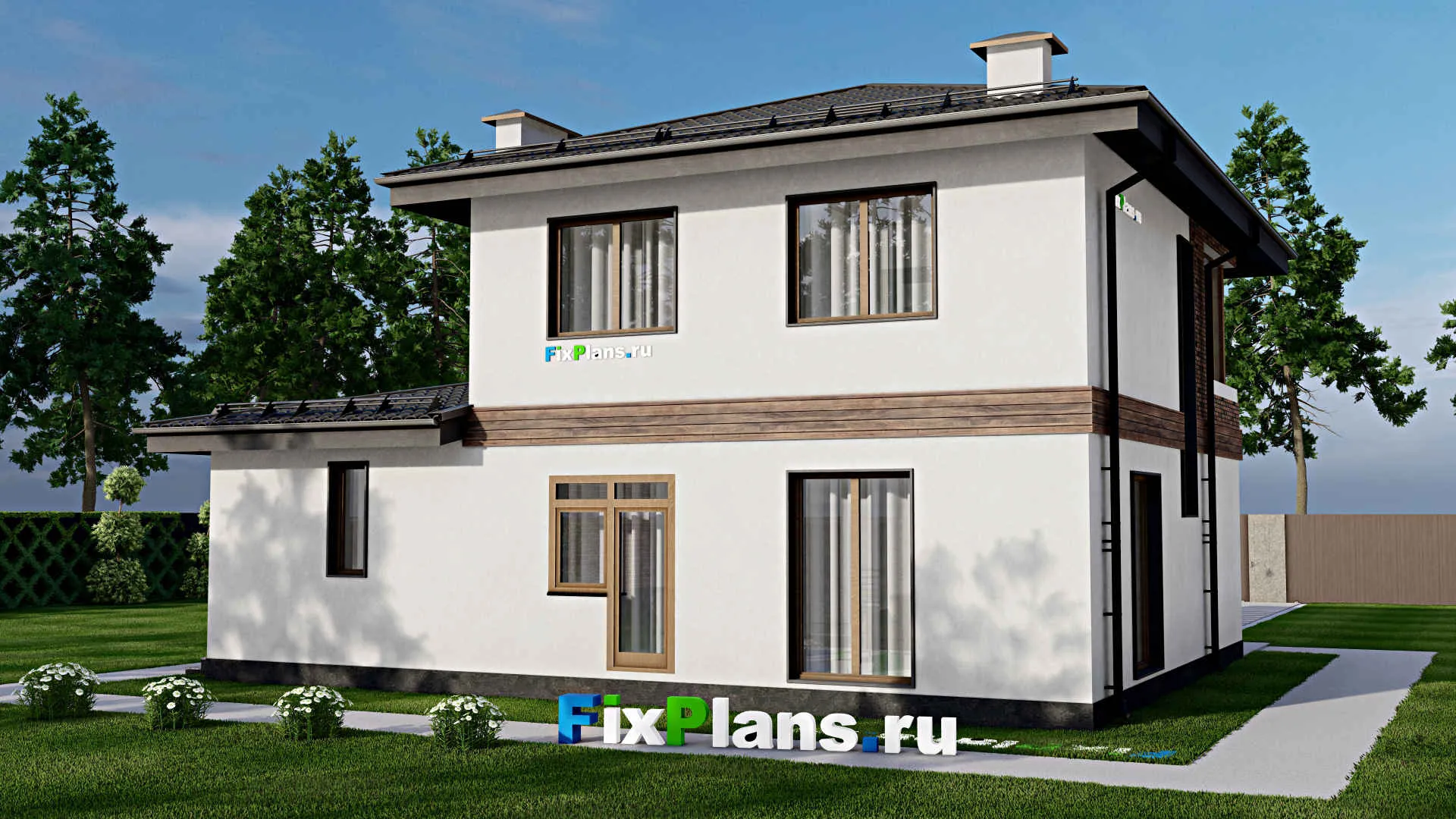 F-9773 - Проект двухэтажного дома 12 на 13, площадью 170 м² с гаражом на 1 машину и 2 спальнями