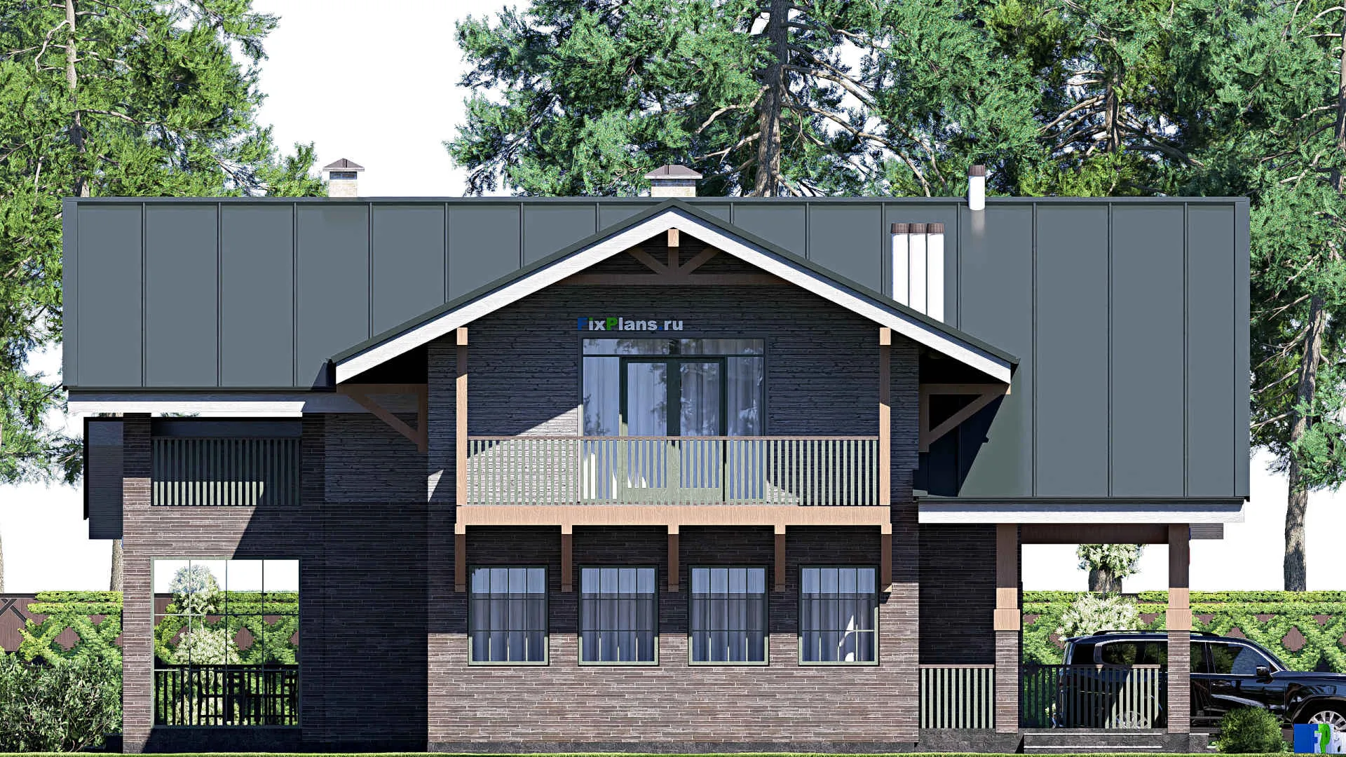 F-20825 - Проект дома с мансардой 16 на 16, площадью 360 м² с террасой, балконом и 4 спальнями