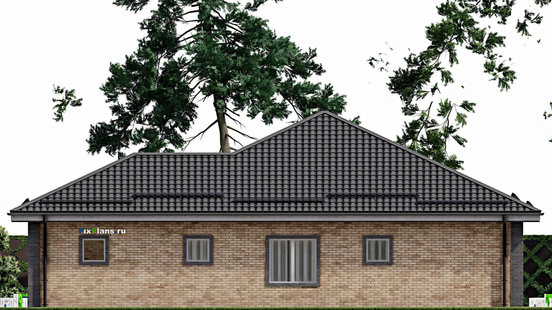 F-4031 - Проект одноэтажного дома 13 на 17, площадью 160 м² с террасой, гаражом на 1 машину и 3 спальнями