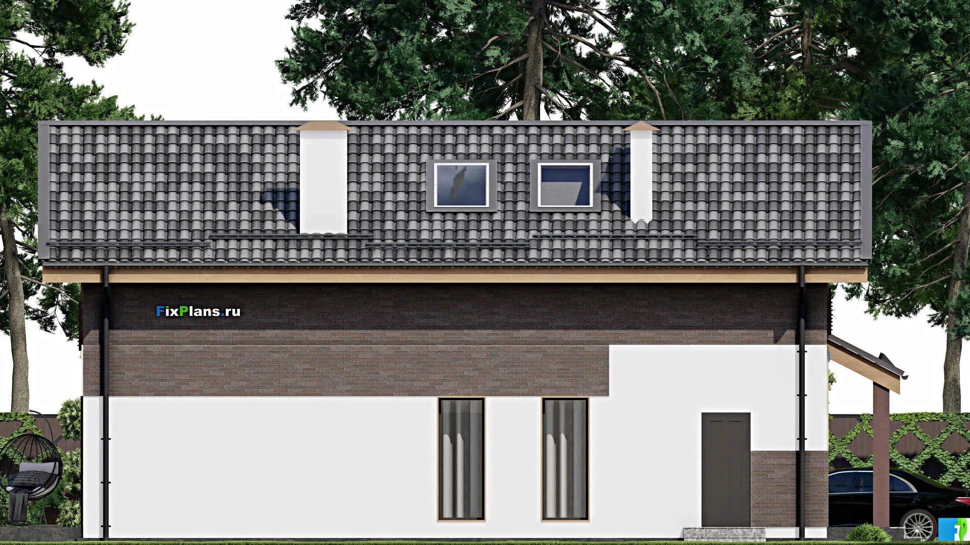 F-7721 - Проект дома с мансардой 7 на 14, площадью 160 м² с террасой и 3 спальнями