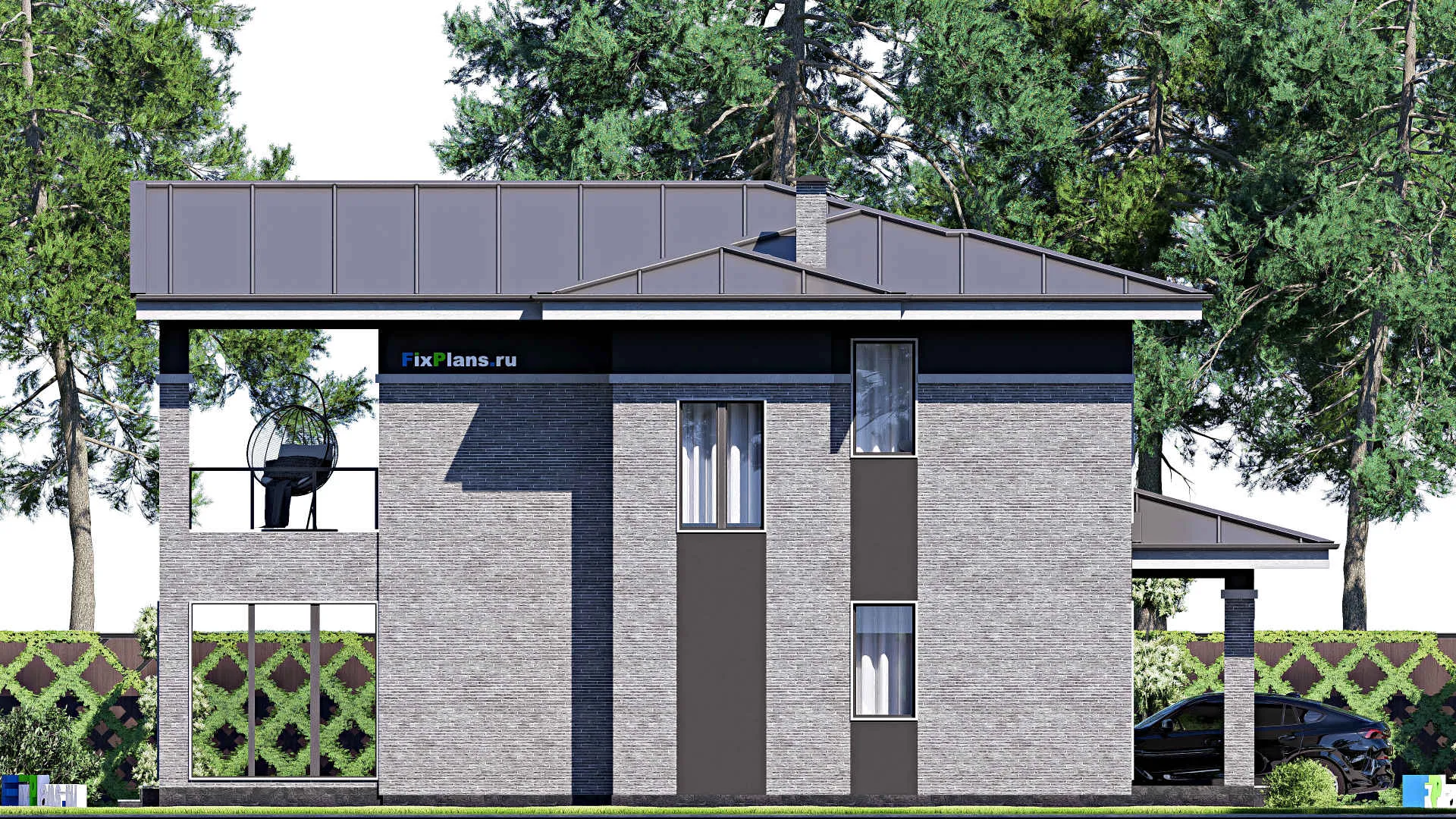 F-19196 - Проект двухэтажного дома 11 на 15, площадью 210 м² с террасой, балконом и 5 спальнями