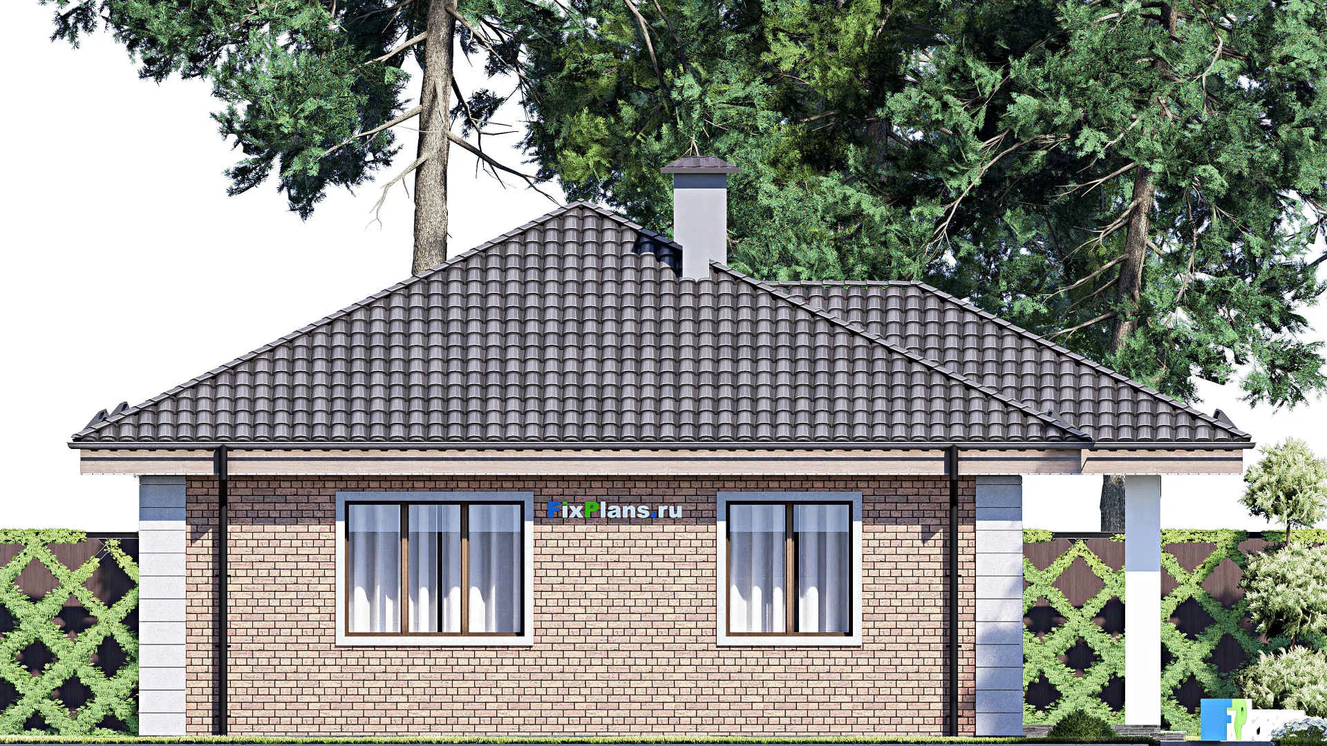 F-12437 - Проект одноэтажного дома 12 на 12, площадью 100 м² с 3 спальнями