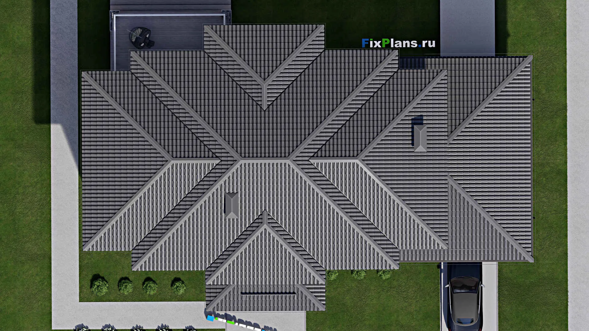 F-4436 - Проект двухэтажного дома 16 на 23, площадью 320 м² с террасой, балконом, гаражом на 1 машину и 4 спальнями