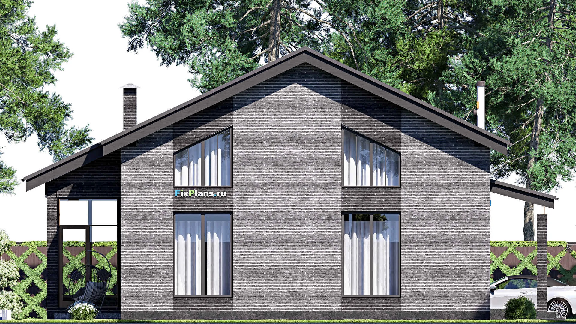 F-19376 - Проект дома с мансардой 16 на 17, площадью 260 м² с террасой и 1 спальнями