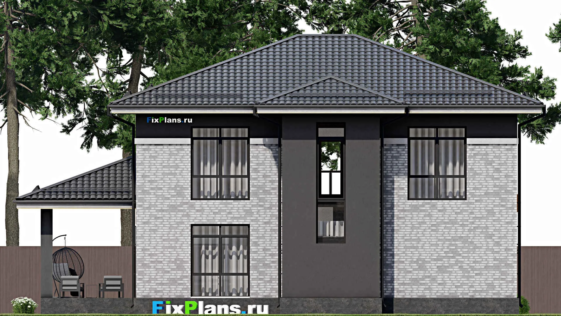 F-1907 - Проект двухэтажного дома 13 на 14, площадью 270 м² с террасой, балконом и 5 спальнями