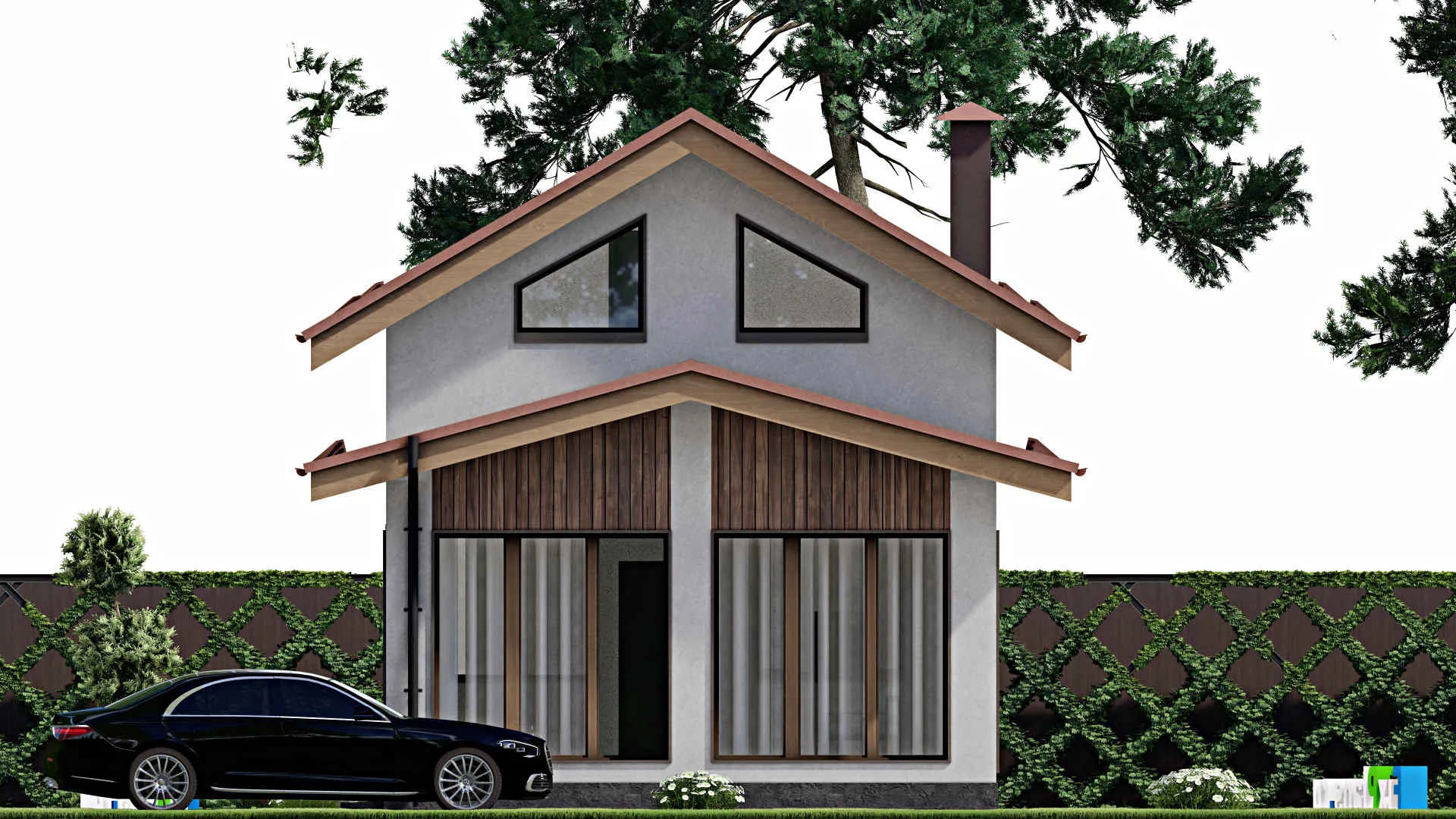 F-10133 - Проект дома с мансардой 7 на 15, площадью 110 м² с террасой, баней и 1 спальнями