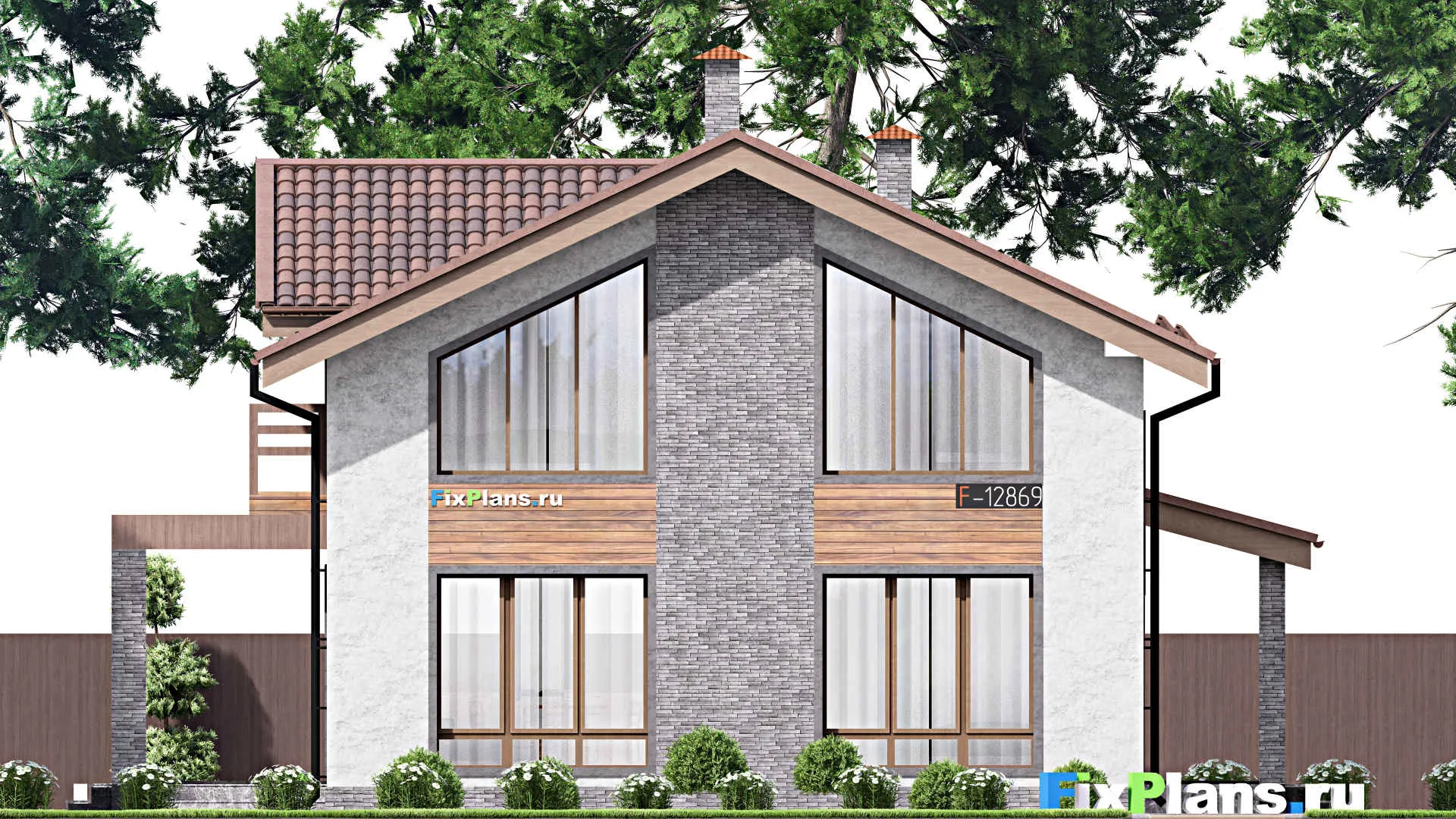 F-12869 - Проект дома с мансардой 10 на 14, площадью 160 м² с террасой, балконом и 4 спальнями