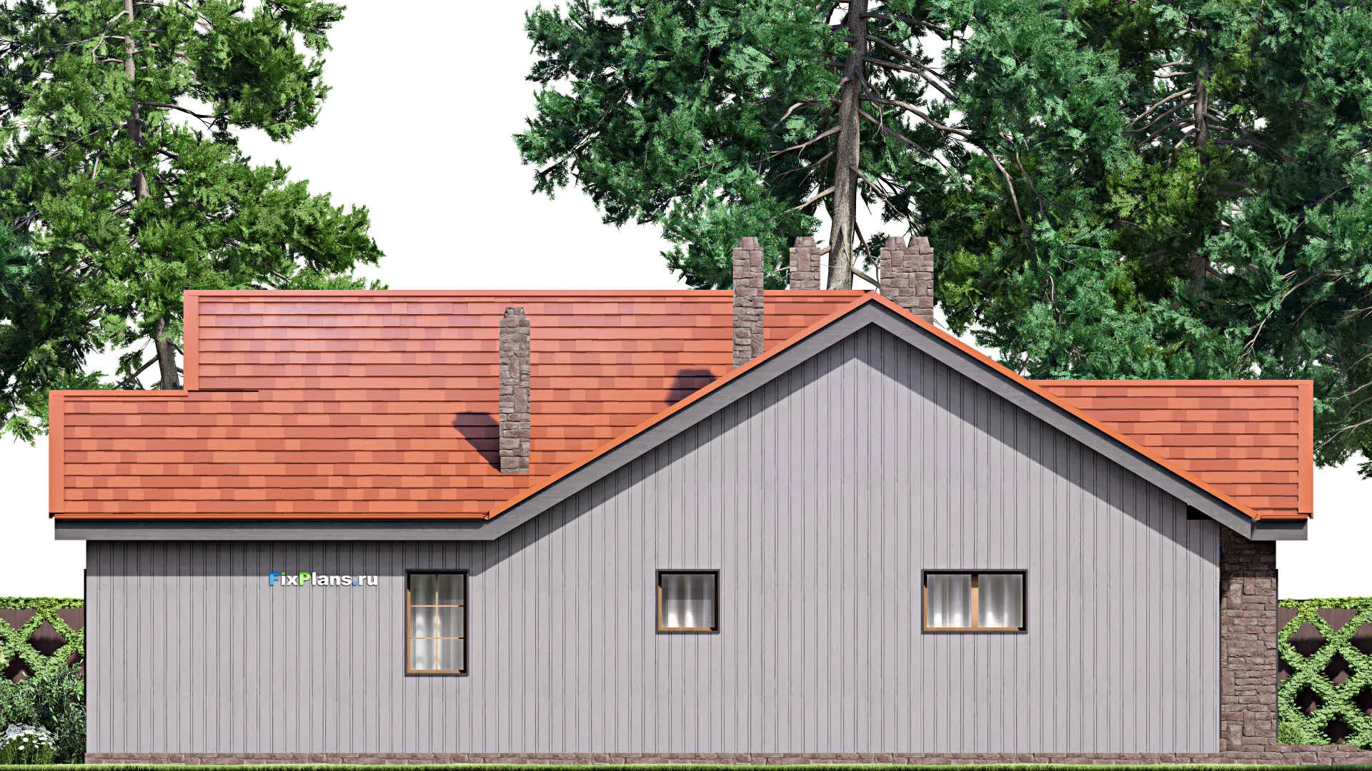 F-16739 - Проект одноэтажного дома 15 на 18, площадью 170 м² с террасой, гаражом на 1 машину и 3 спальнями