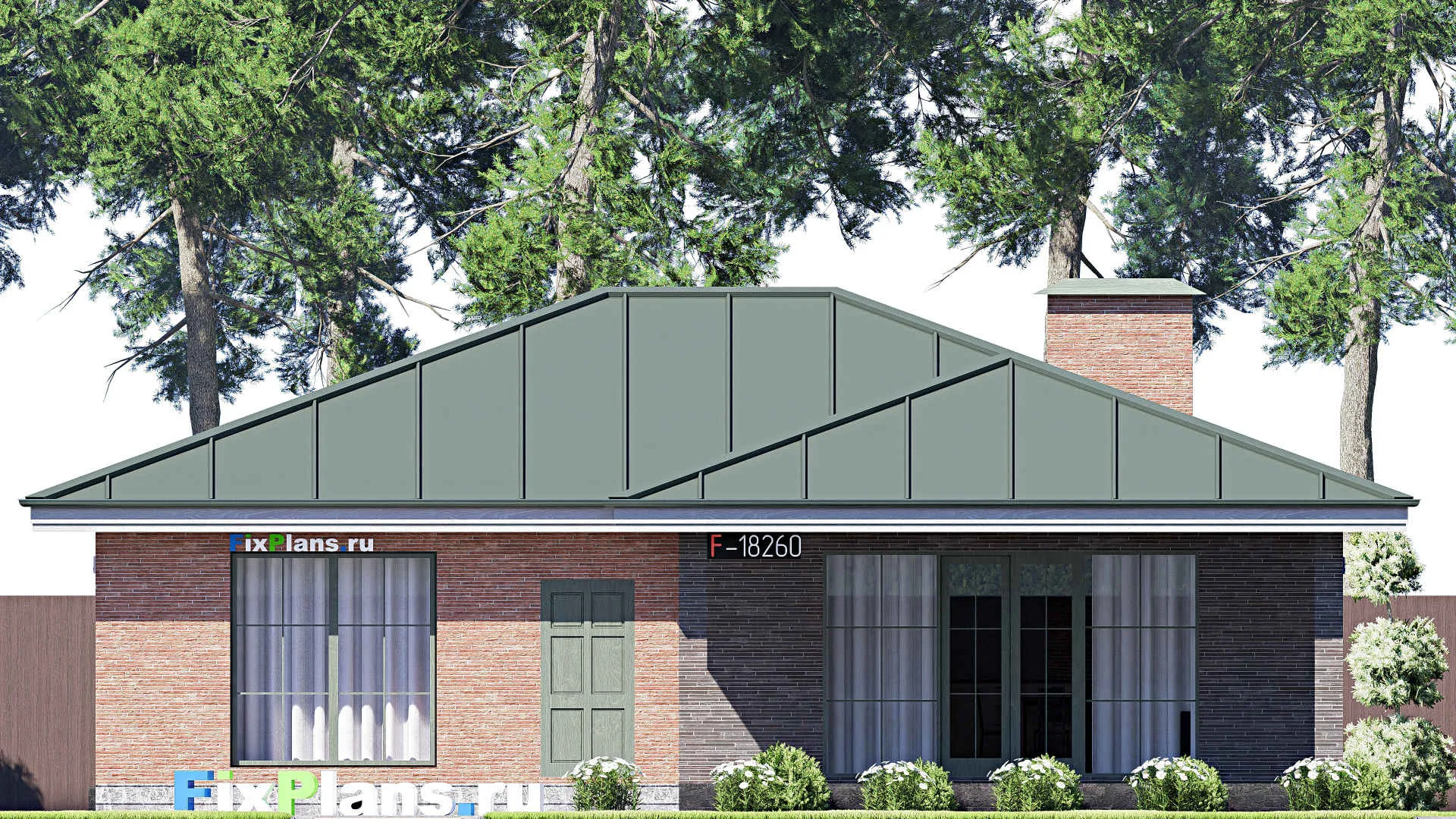 F-18260 - Проект одноэтажного дома 14 на 15, площадью 150 м² с террасой и 3 спальнями