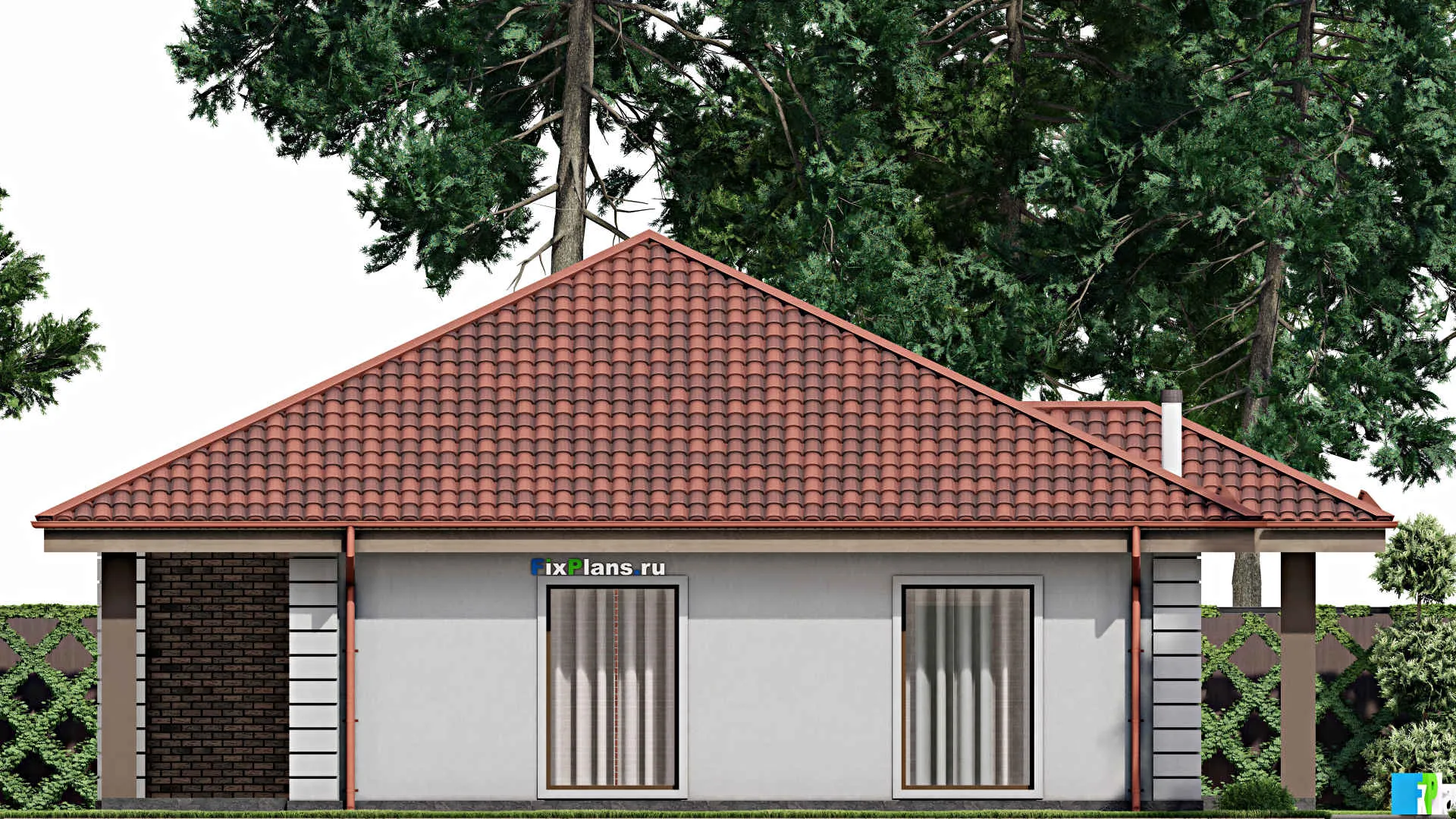 F-9746 - Проект одноэтажного дома 14 на 15, площадью 150 м² с террасой и 3 спальнями