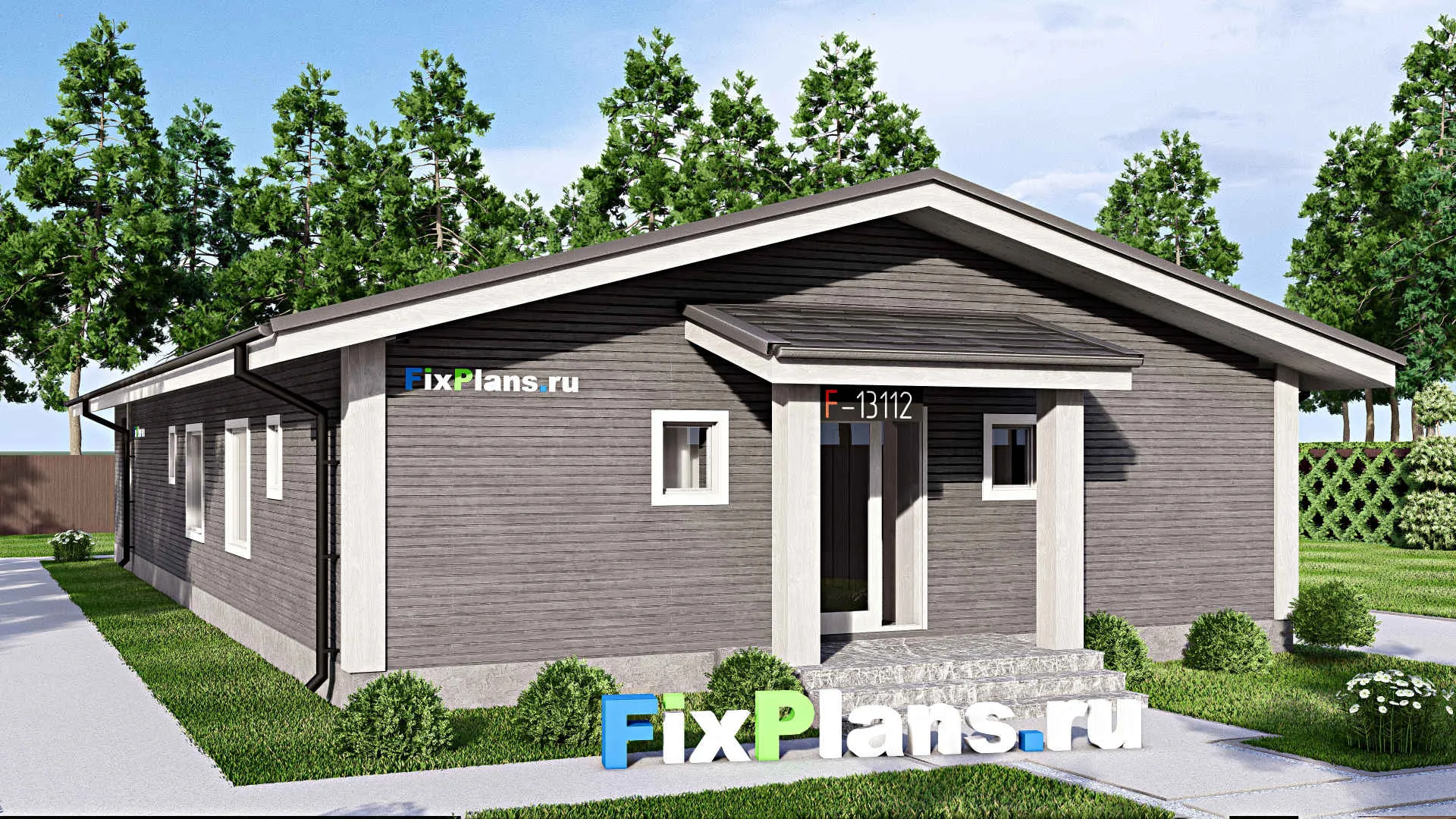 F-13112 - Проект одноэтажного дома 11 на 23, площадью 190 м² с террасой, баней и 3 спальнями