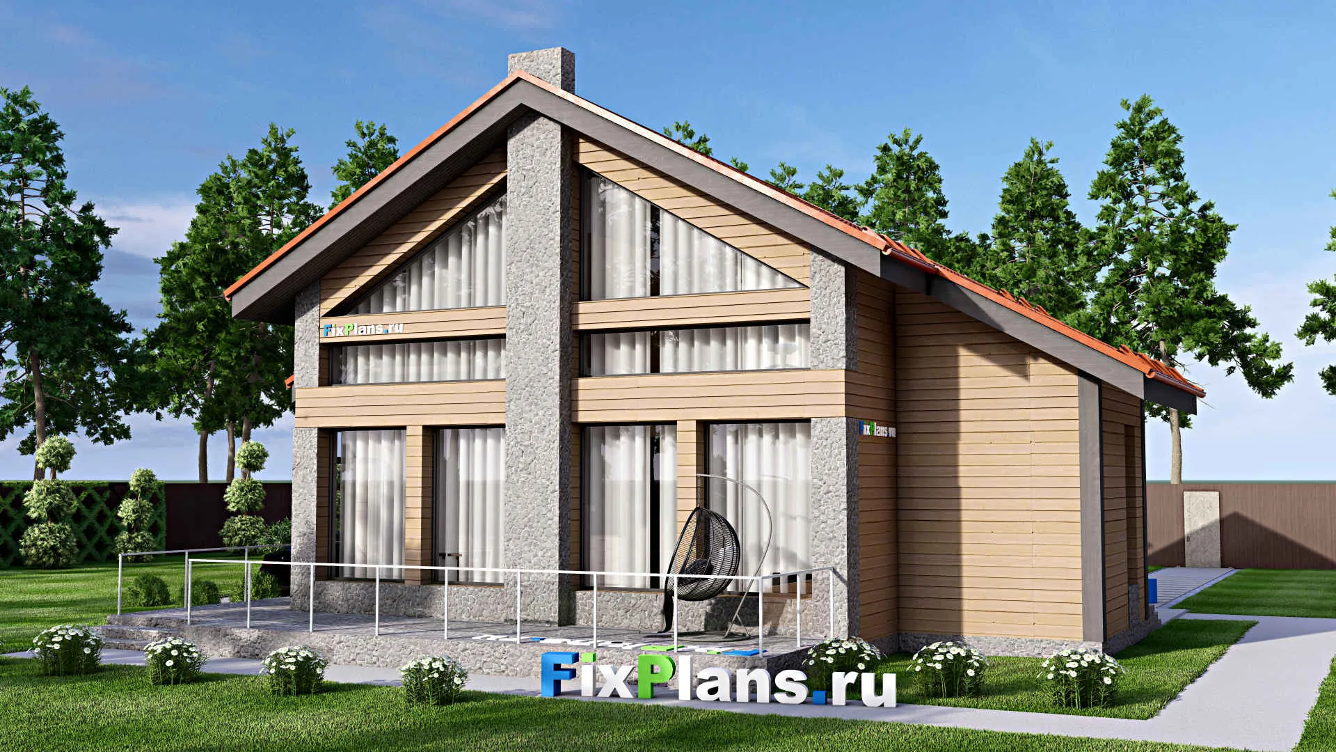 F-15857 - Проект дома с мансардой 12 на 15, площадью 190 м² с террасой, балконом и 3 спальнями