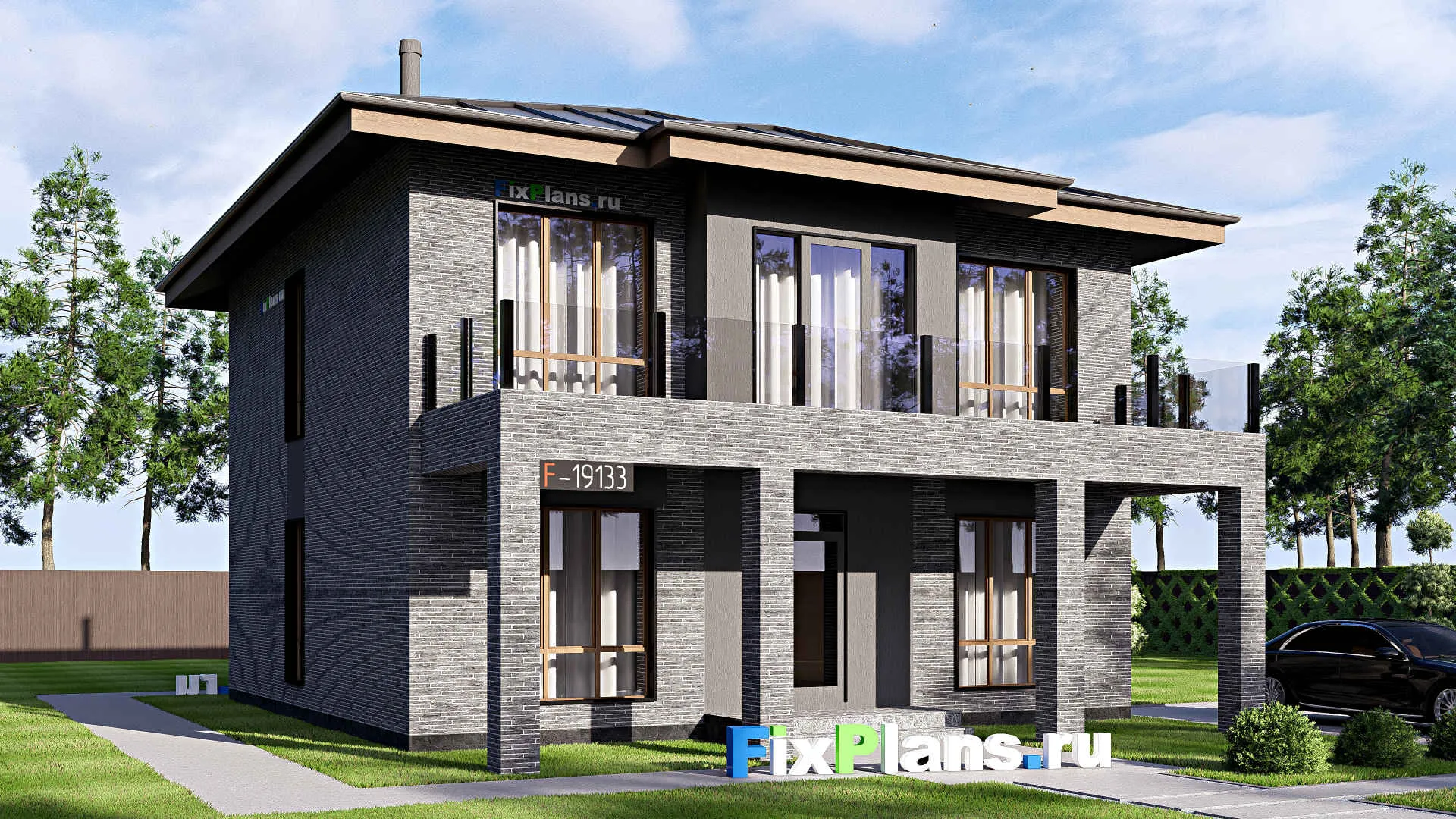 F-19133 - Проект двухэтажного дома 11 на 13, площадью 180 м² с балконом и 5 спальнями