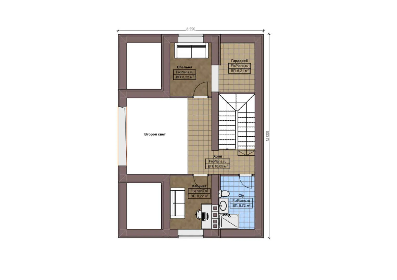 F-1781 - Планы дома с мансардой 12 на 16, площадью 190 м² с террасой, гаражом на 1 машину и 2 спальнями