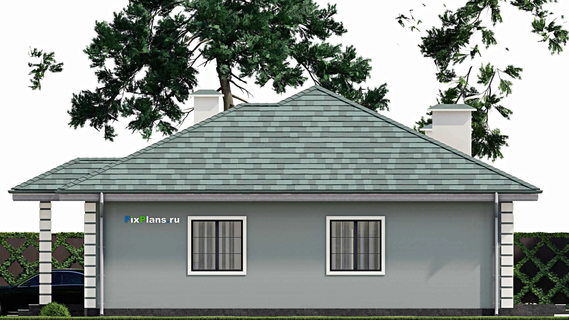 F-5480 - Проект одноэтажного дома 12 на 13, площадью 120 м² с гаражом на 1 машину и 3 спальнями